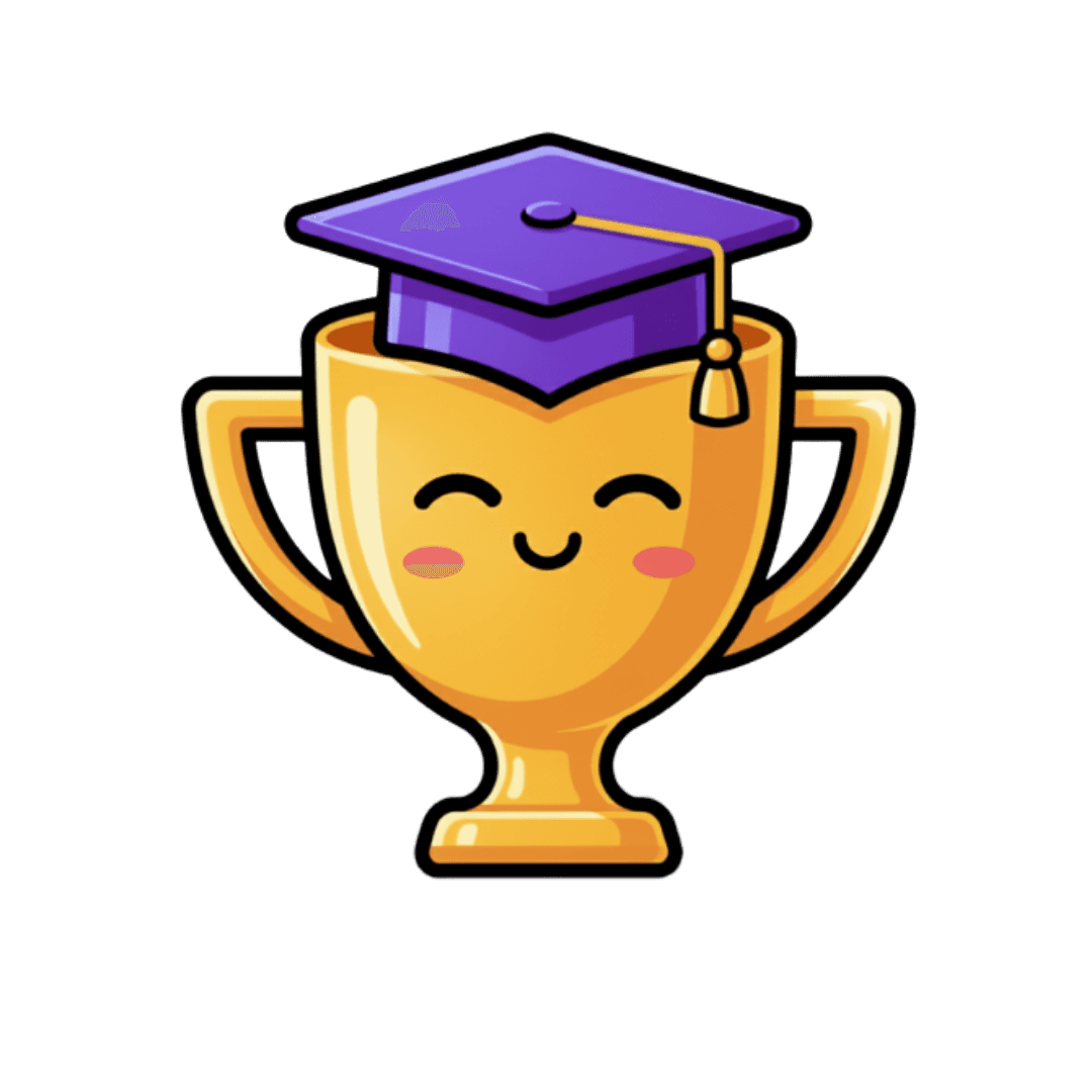 Trophy with graduation cap representing wins and achievement