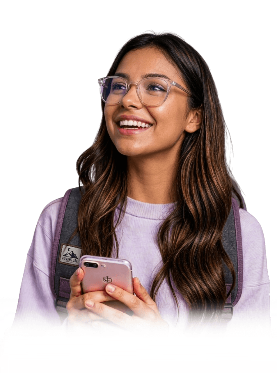 Student using Awarded on her phone